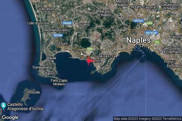 Debole Terremoto M2.4 epicentro Campi Flegrei alle 14:46:11 (12:46:11 UTC)