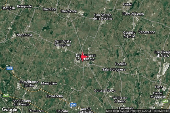 Lieve Terremoto M2.1 epicentro San Giovanni in Persiceto (BO) alle 07:56:23 (05:56:23 UTC)