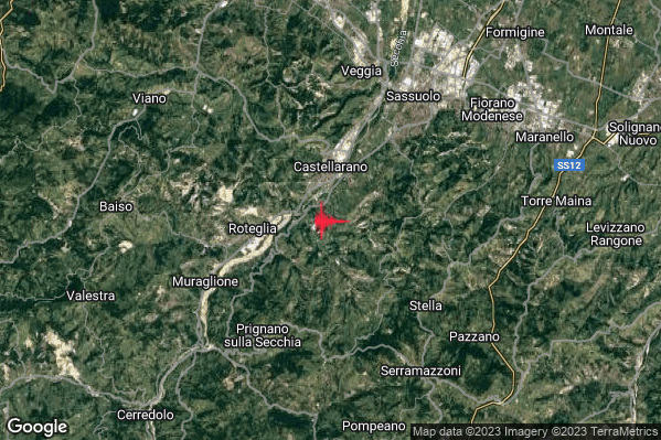 Lieve Terremoto M2.2 epicentro 2 km S Castellarano (RE) alle 08:06:41 (06:06:41 UTC)