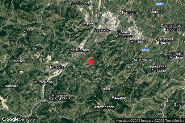 Lieve Terremoto M2.1 epicentro 3 km SE Castellarano (RE) alle 10:37:59 (08:37:59 UTC)