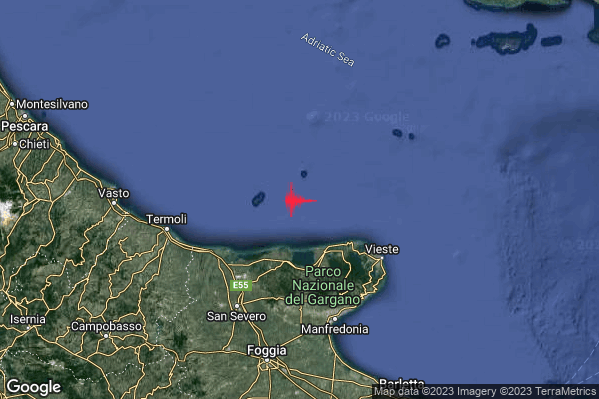 Distinto Terremoto M4.2 epicentro Costa Garganica (Foggia) alle 17:33:53 (15:33:53 UTC)