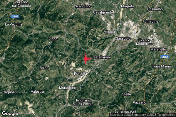 Debole Terremoto M2.4 epicentro 2 km W Castellarano (RE) alle 18:41:39 (16:41:39 UTC)