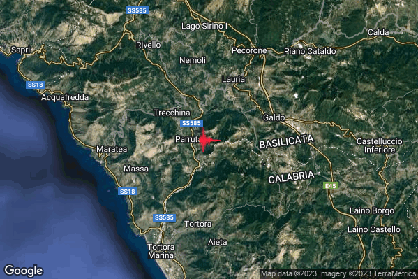 Lieve Terremoto M2.2 epicentro 4 km SE Trecchina (PZ) alle 23:05:44 (21:05:44 UTC)