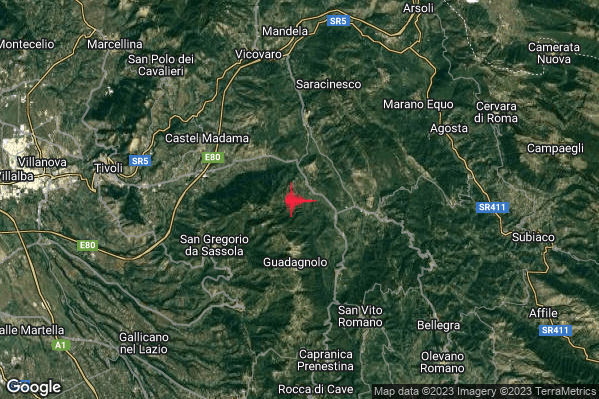 Lieve Terremoto M2.1 epicentro 2 km SW Ciciliano (RM) alle 07:48:24 (05:48:24 UTC)