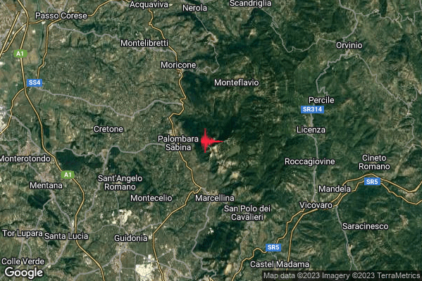 Debole Terremoto M2.6 epicentro 3 km E Palombara Sabina (RM) alle 13:19:04 (11:19:04 UTC)