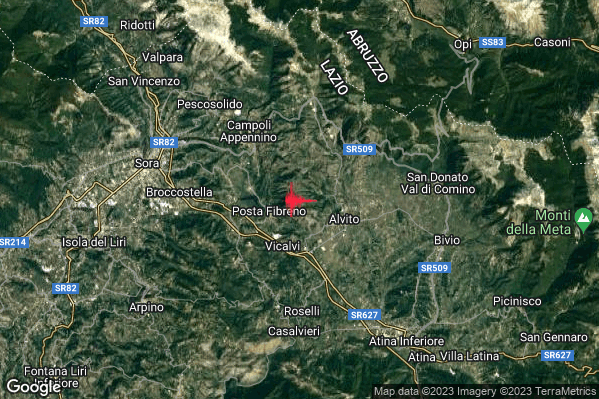 Lieve Terremoto M2.2 epicentro 2 km E Posta Fibreno (FR) alle 13:29:15 (11:29:15 UTC)