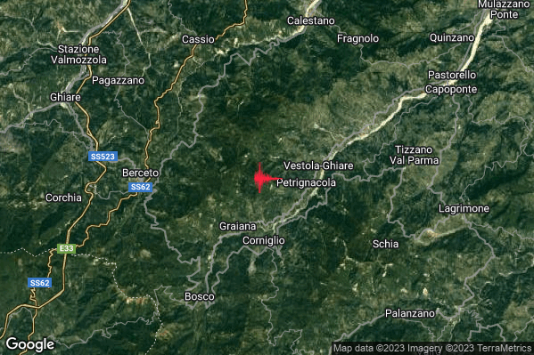 Debole Terremoto M2.5 epicentro 4 km N Corniglio (PR) alle 04:04:57 (02:04:57 UTC)