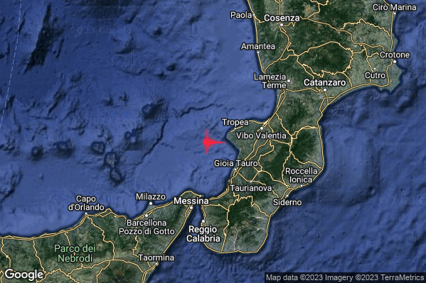 Lieve Terremoto M2.1 epicentro Costa Calabra sud-occidentale (Catanzaro Vibo Valentia Reggio di Calabria) alle 13:45:15 (11:45:15 UTC)
