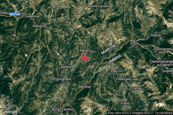 Lieve Terremoto M2.0 epicentro 4 km E Sellano (PG) alle 18:00:37 (16:00:37 UTC)