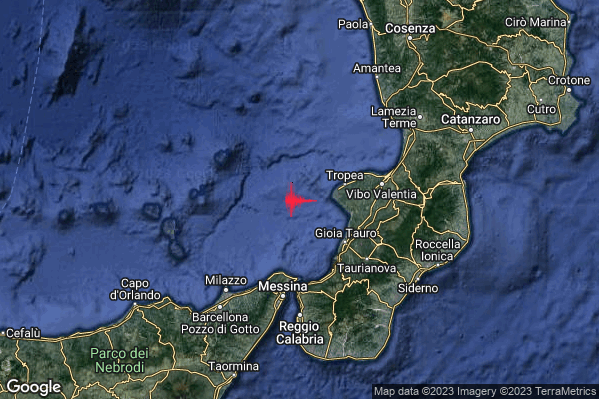 Lieve Terremoto M2.2 epicentro Costa Calabra sud-occidentale (Catanzaro Vibo Valentia Reggio di Calabria) alle 22:07:52 (20:07:52 UTC)