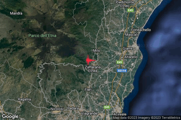Leggero Terremoto M3.1 epicentro 1 km N Zafferana Etnea (CT) alle 00:12:46 (22:12:46 UTC)