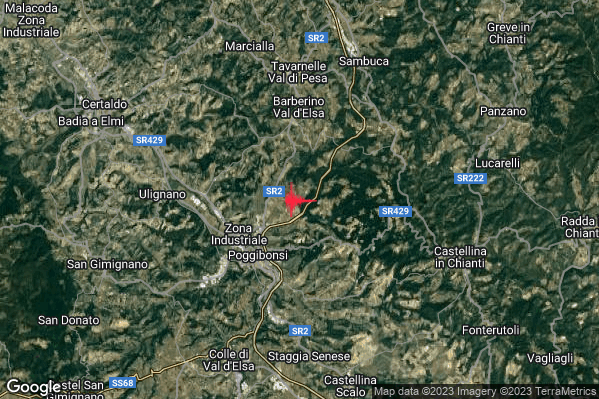 Moderato Terremoto M3.7 epicentro 4 km NE Poggibonsi (SI) alle 12:19:42 (10:19:42 UTC)
