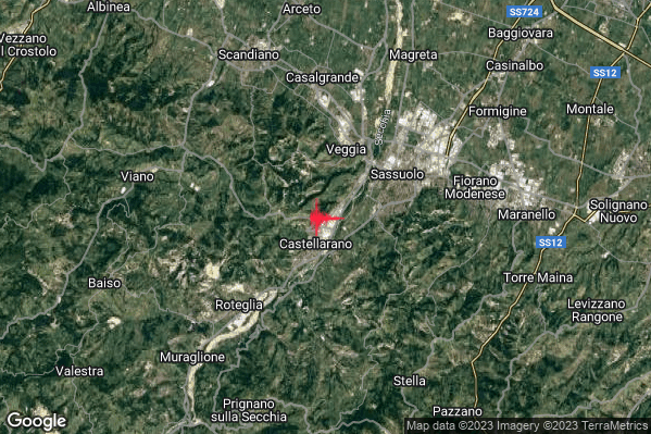 Debole Terremoto M2.3 epicentro 2 km NE Castellarano (RE) alle 19:59:52 (17:59:52 UTC)