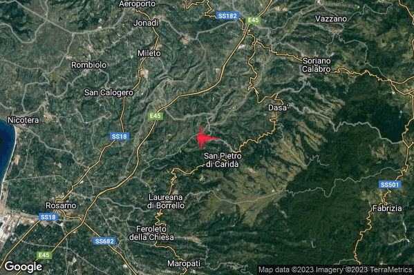 Lieve Terremoto M2.1 epicentro 2 km NW San Pietro di Carida (RC) alle 16:15:54 (14:15:54 UTC)