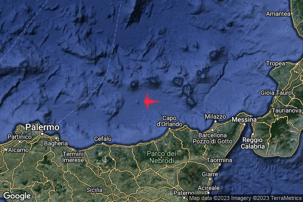 Lieve Terremoto M2.2 epicentro Costa Siciliana nord-orientale (Messina) alle 17:39:49 (15:39:49 UTC)