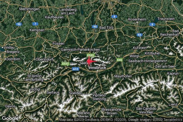 Debole Terremoto M2.3 epicentro Confine Austria-Germania (AUSTRIA GERMANIA) alle 18:23:33 (16:23:33 UTC)
