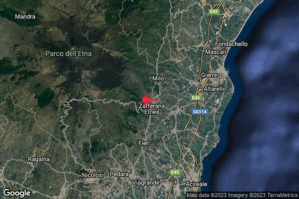 Debole Terremoto M2.4 epicentro Zafferana Etnea (CT) alle 20:54:34 (18:54:34 UTC)