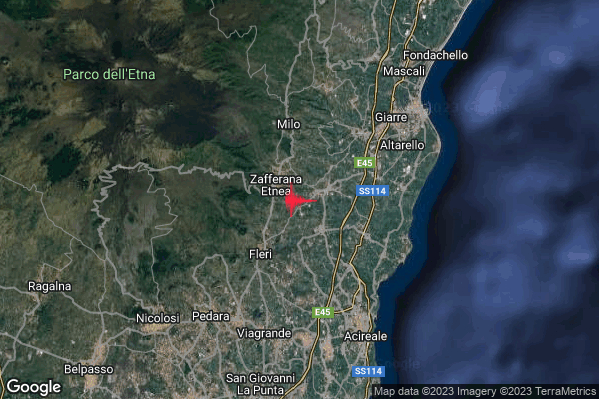 Lieve Terremoto M2.1 epicentro 2 km W Santa Venerina (CT) alle 22:19:43 (20:19:43 UTC)
