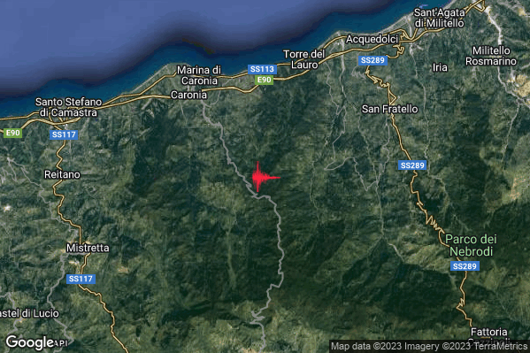 Lieve Terremoto M2.2 epicentro 8 km SE Caronia (ME) alle 00:20:36 (22:20:36 UTC)