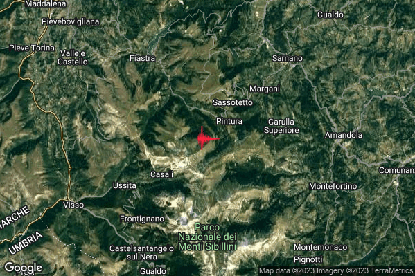 Moderato Terremoto M3.3 epicentro 2 km SW Bolognola (MC) alle 06:11:00 (04:11:00 UTC)