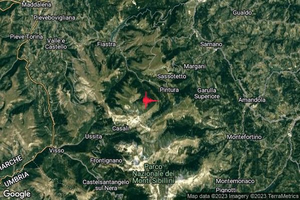 Lieve Terremoto M2.1 epicentro 2 km SW Bolognola (MC) alle 06:12:53 (04:12:53 UTC)