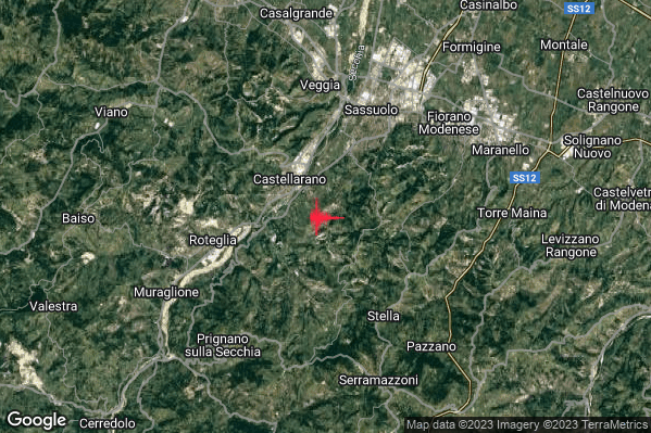 Leggero Terremoto M3.0 epicentro 2 km SE Castellarano (RE) alle 16:47:16 (14:47:16 UTC)