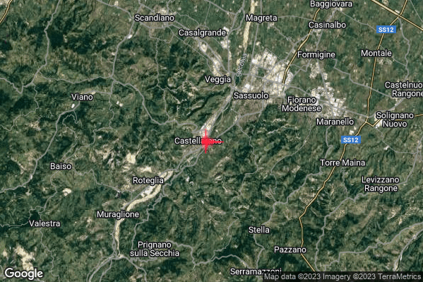 Debole Terremoto M2.3 epicentro 1 km E Castellarano (RE) alle 16:48:24 (14:48:24 UTC)