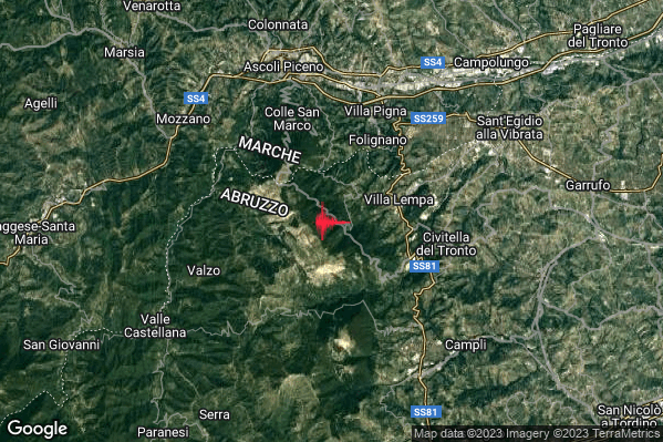 Lieve Terremoto M2.0 epicentro 5 km SW Folignano (AP) alle 23:37:19 (21:37:19 UTC)