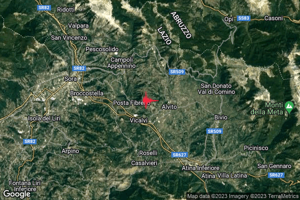 Debole Terremoto M2.7 epicentro 2 km E Posta Fibreno (FR) alle 13:13:07 (11:13:07 UTC)