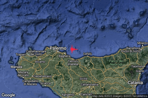Lieve Terremoto M2.0 epicentro Costa Siciliana centro-settentrionale (Palermo) alle 14:33:00 (12:33:00 UTC)