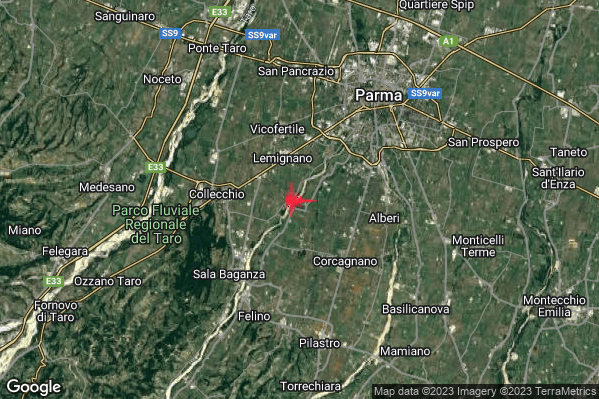 Lieve Terremoto M2.0 epicentro 4 km E Collecchio (PR) alle 03:14:20 (01:14:20 UTC)