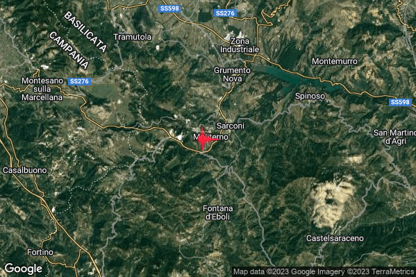 Debole Terremoto M2.7 epicentro 1 km SW Moliterno (PZ) alle 07:18:41 (05:18:41 UTC)