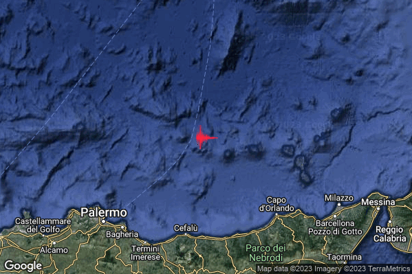 Debole Terremoto M2.5 epicentro Tirreno Meridionale (MARE) alle 21:22:38 (19:22:38 UTC)
