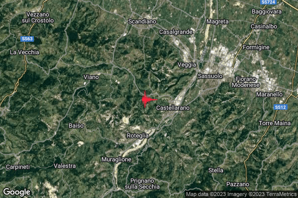 Lieve Terremoto M2.0 epicentro 3 km W Castellarano (RE) alle 11:21:47 (09:21:47 UTC)