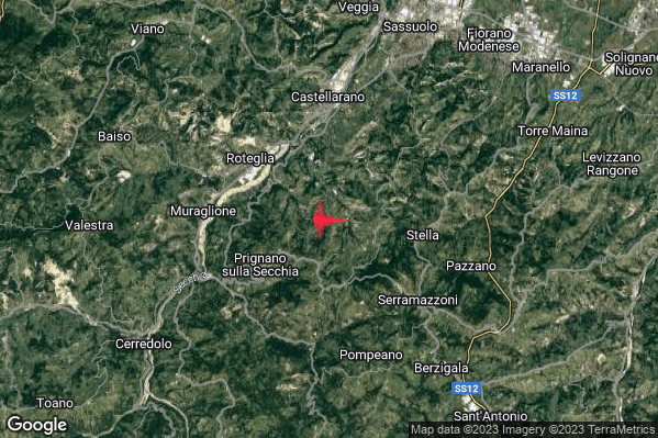 Leggero Terremoto M3.0 epicentro 4 km NE Prignano sulla Secchia (MO) alle 11:23:58 (09:23:58 UTC)