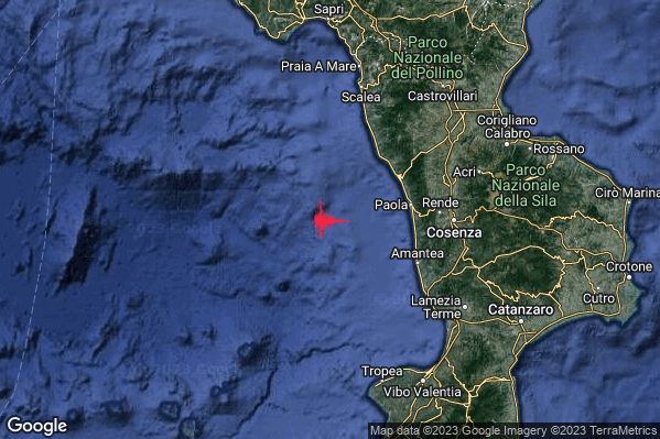 Moderato Terremoto M3.3 epicentro Costa Calabra nord-occidentale (Cosenza) alle 21:56:27 (19:56:27 UTC)