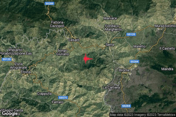 Distinto Terremoto M4.0 epicentro 5 km SE Cesaro (ME) alle 06:07:10 (04:07:10 UTC)