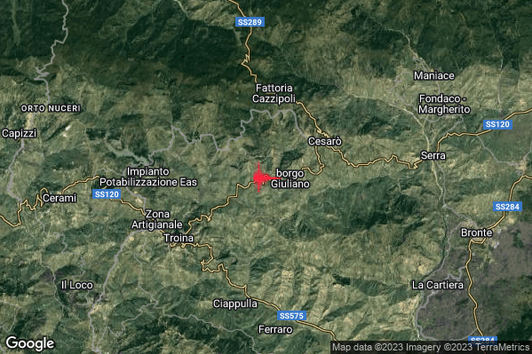 Lieve Terremoto M2.1 epicentro 4 km SW San Teodoro (ME) alle 07:06:09 (05:06:09 UTC)