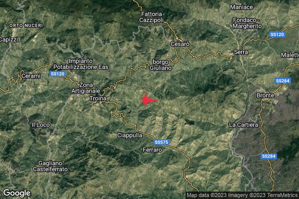 Lieve Terremoto M2.2 epicentro 6 km E Troina (EN) alle 12:03:39 (10:03:39 UTC)