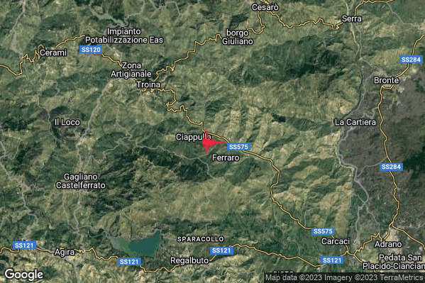 Lieve Terremoto M2.1 epicentro 7 km SE Troina (EN) alle 13:38:53 (11:38:53 UTC)