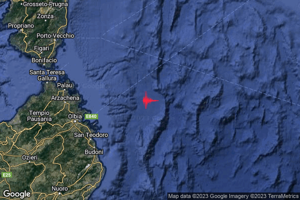 Debole Terremoto M2.7 epicentro Tirreno Centrale (MARE) alle 19:39:25 (17:39:25 UTC)