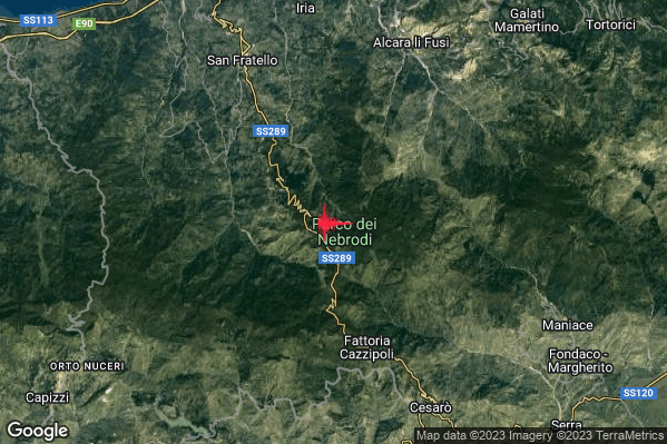 Lieve Terremoto M2.0 epicentro 10 km SE San Fratello (ME) alle 06:43:58 (04:43:58 UTC)