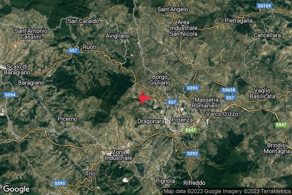 Debole Terremoto M2.3 epicentro 5 km NW Potenza (PZ) alle 08:16:41 (06:16:41 UTC)