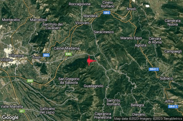Lieve Terremoto M2.1 epicentro 2 km SW Ciciliano (RM) alle 11:15:20 (09:15:20 UTC)