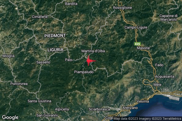 Lieve Terremoto M2.0 epicentro 1 km SE Urbe (SV) alle 18:35:33 (16:35:33 UTC)