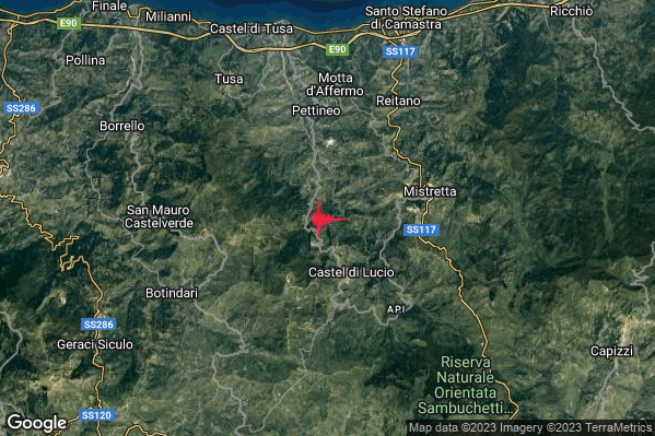 Lieve Terremoto M2.0 epicentro 3 km NW Castel di Lucio (ME) alle 19:12:37 (17:12:37 UTC)