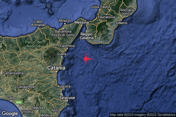 Lieve Terremoto M2.1 epicentro Mar Ionio Meridionale (MARE) alle 21:42:10 (19:42:10 UTC)