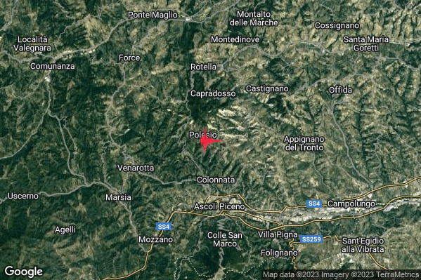 Debole Terremoto M2.4 epicentro 5 km N Ascoli Piceno (AP) alle 21:42:40 (19:42:40 UTC)