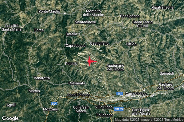Debole Terremoto M2.5 epicentro 4 km SW Castignano (AP) alle 08:38:35 (06:38:35 UTC)