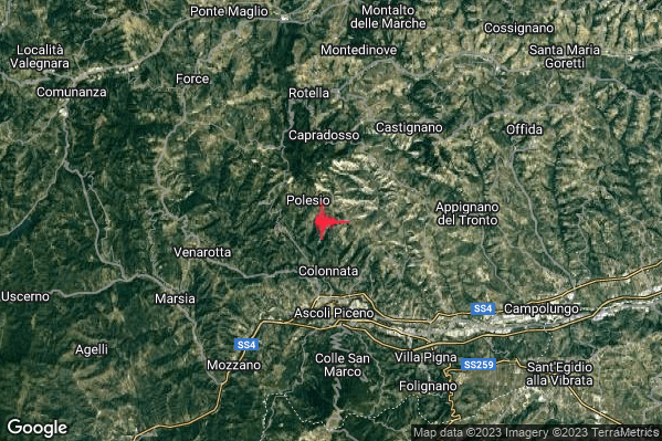 Debole Terremoto M2.4 epicentro 5 km N Ascoli Piceno (AP) alle 09:54:16 (07:54:16 UTC)